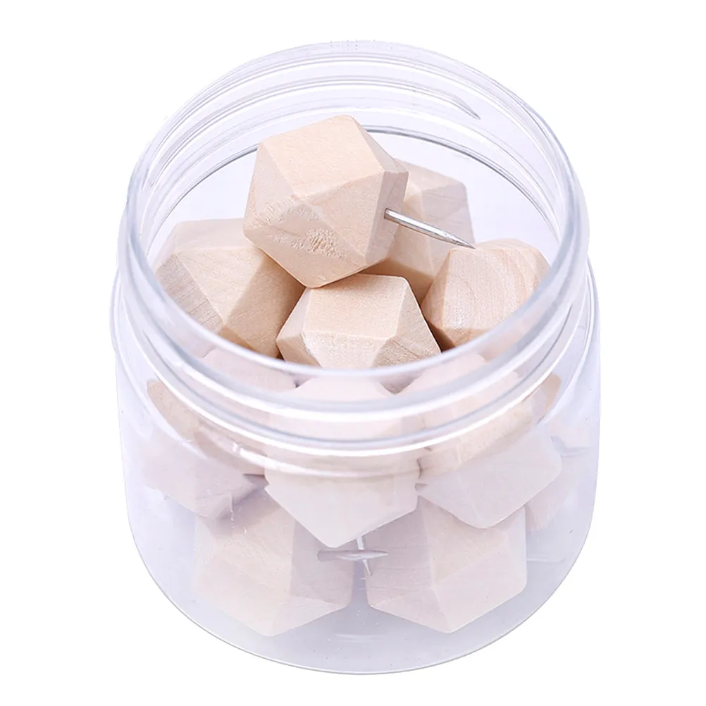 15Pcs 나무 헤드 푸시 핀 기하학적 압정 DIY 장 안전 푸시핀 게시판 건식벽체 사무실 학교용