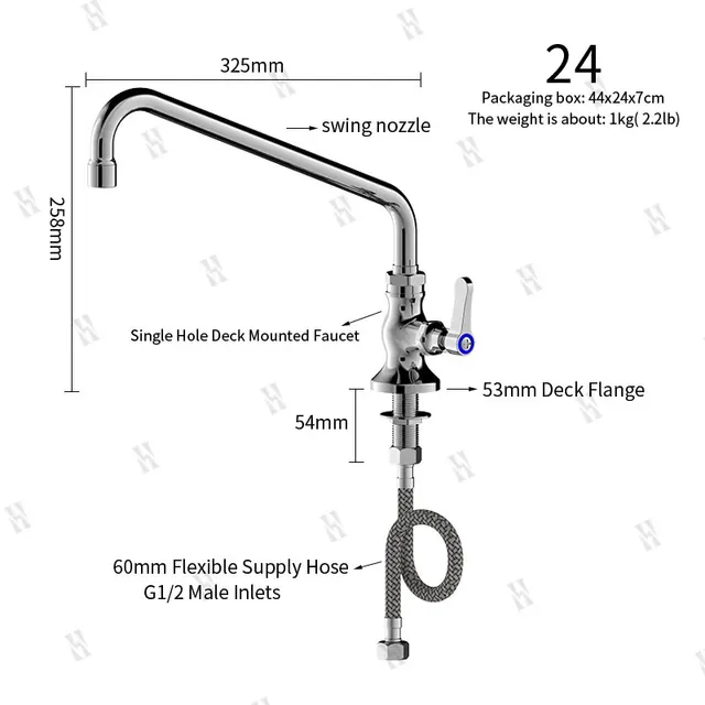 ก๊อกน้ําติดดาดฟ้าอุณหภูมิเดียวเชิงพาณิชย์พร้อมหัวฉีดสวิงและคอห่านหมุนสําหรับอ่างล้างจาน - โครงสร้างทองเหลืองทนทาน 5