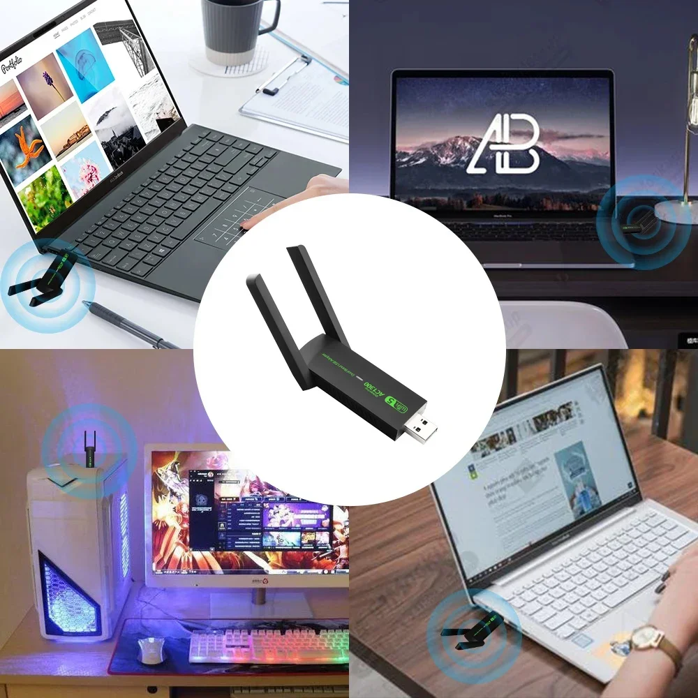 1300Mbps Wifi USB 네트워크 카드 WiFi 5 AC1300 USB Wifi 어댑터 듀얼 밴드 2.4G 5G 무선 동글 수신기 RTL8812 안테나