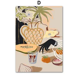 Elegant Abstract Girl with Fruit and Flowers Canvas Art - Nordic Wall Decor - 50X70 cm No Framed (D)