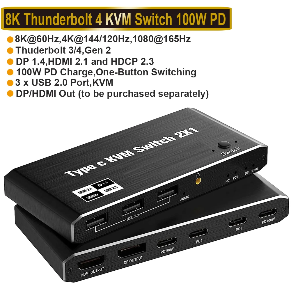 Navceker Thunderbolt 4 USB C KVM Switch 4K 144Hz USB KVM Switch