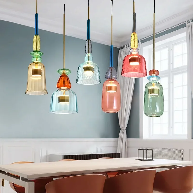 

Nordic Macaroon Stained Glass Chandelier Modern Minimalist Creative Lampshade Restaurant Shop Bar Table Chandelier