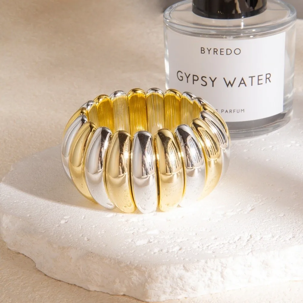 Gold Silver Geometric Bracelets Adjustable Elastic Design Punk Style Bangles Geometric Pattern Fashion Jewelry Daily Wear