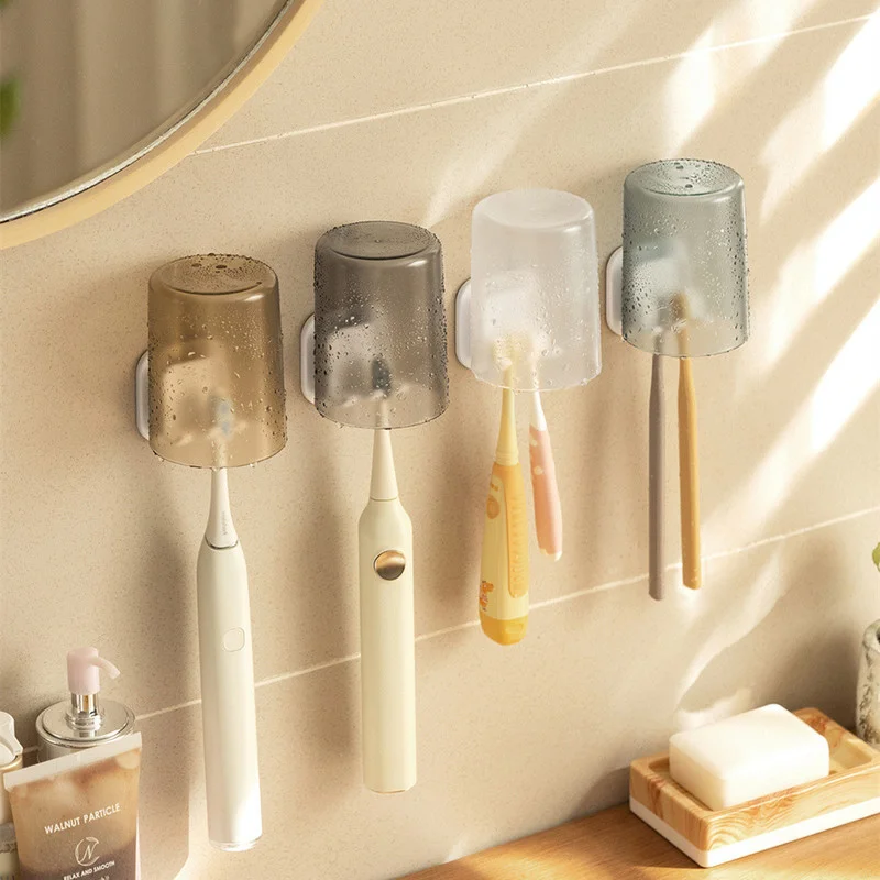 1PCS Wall Mounted Toothbrush Holder Tumbler Cup Storage Rack Shower Hanging Shelves for Bathroom Kitchen Toilet Accessories