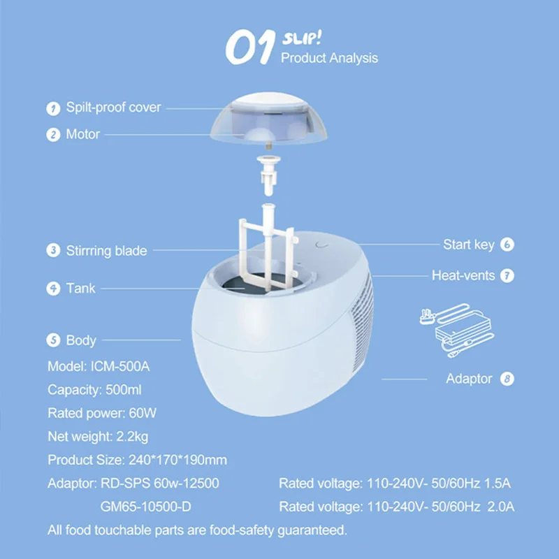 Ice Cream Maker Automatic Ice Cream Machine Household DIY Fruit 500ml Ice Cream Maker Yoghurt Dessert Maker