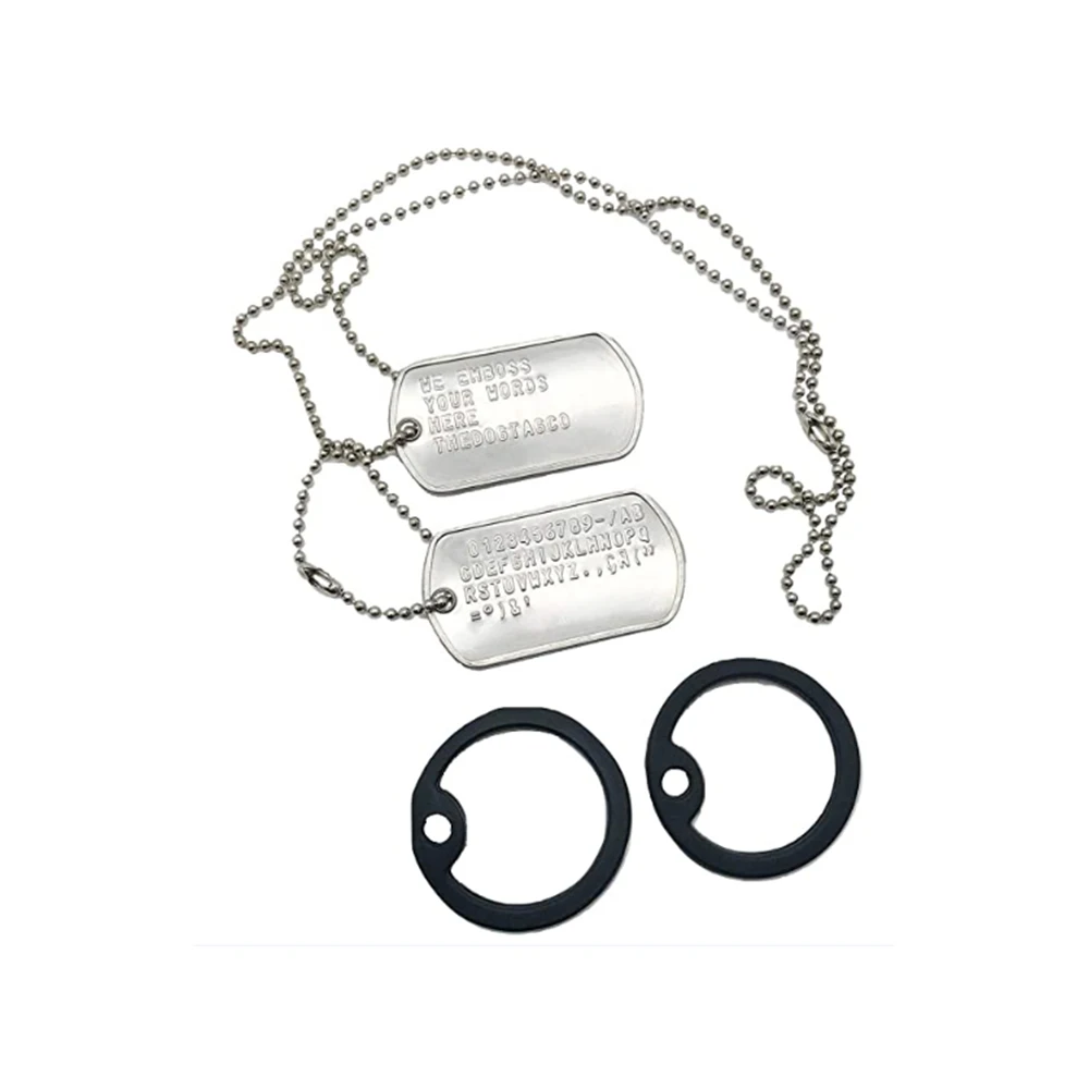 Stainless Steel Dog Tag Military Set of 2 Personalised Necklaces Army Style with Ball Chain Silencers Custom Make Necklaces