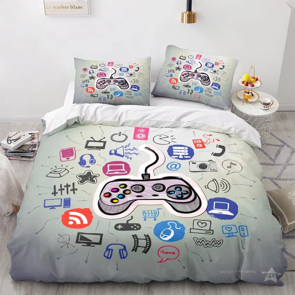 Game Printed Duvet Cover Set Gamepad Video Game Controller Bedding Set for Kids Teens Boys Bedroom Quilt Cover with Pillowcase