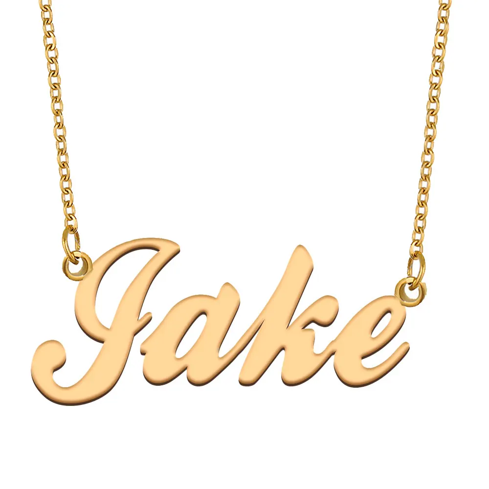 

Ожерелье с именем Джейка для женщин, ювелирные изделия из нержавеющей стали, позолоченная табличка, цепочка с кулоном, подарок женщине, матери, девушке