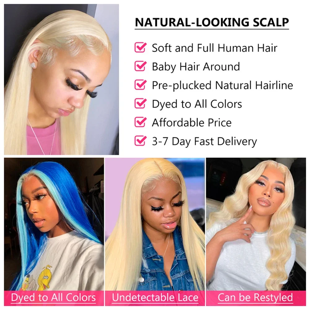Abijale 34 Inch 613 Honey Blonde Color Wig HD Transparent Body Wave 13x6 Frontal Human Hair Wig For Women 13x4 Lace Front Wig