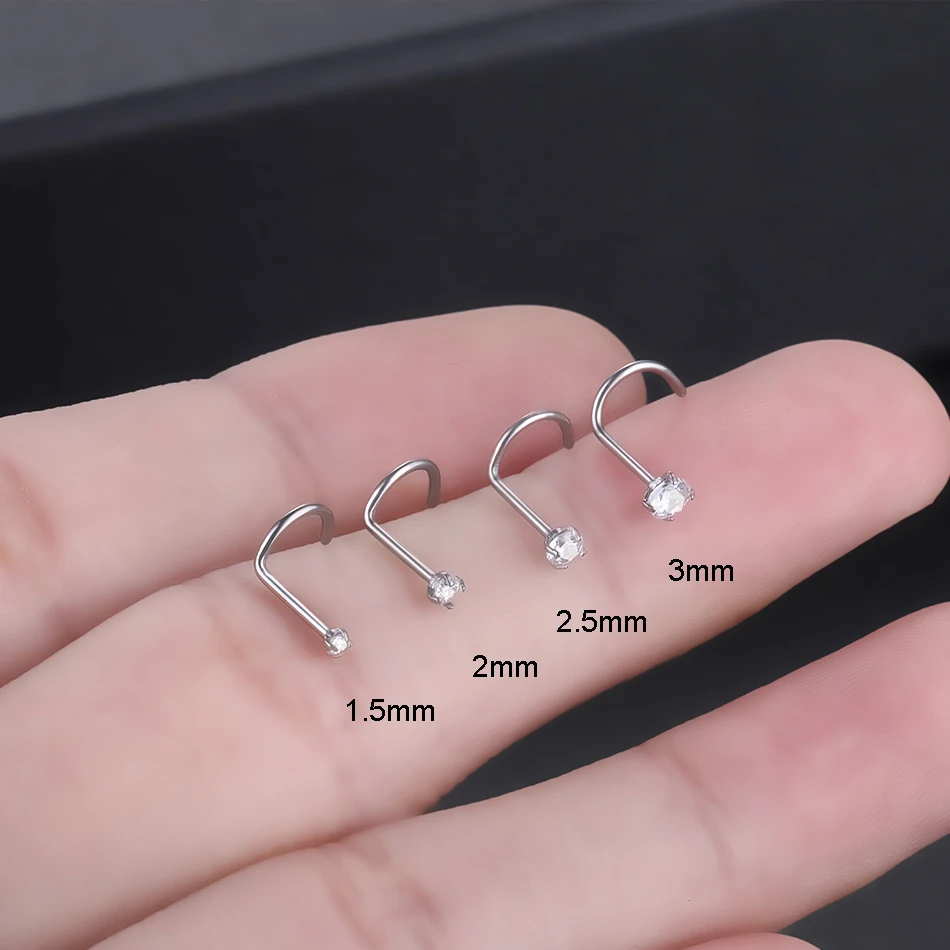 Nose Studs Implant Titanium Nose Stud Ring Set Round CZ Crystal Nose Piercings 1.5/2/2.5/3MM Screw Nostril Piercing Earring Jewelry 20G