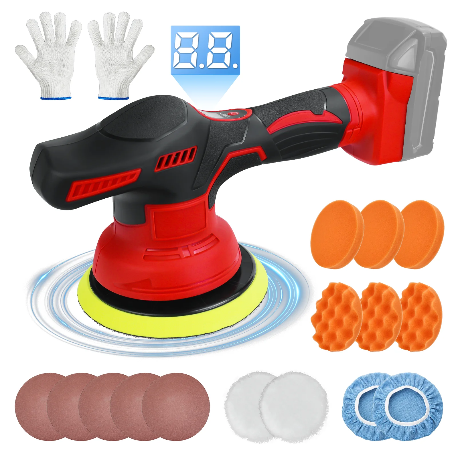 Cordless Car Polisher Machine 8-Speed 5000RPM Electric Polishing Waxing Sealing Tool for Milwaukee 18V Battery No Battery Cordless Car Polisher