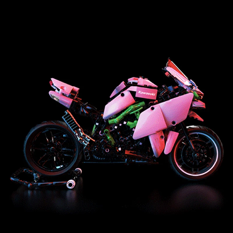 838PCS Technical Pink Kawasakied H2R Motorcycle Building Blocks City  Motorbike Racing Vehicle Bricks Toys Gifts For Girls Kids