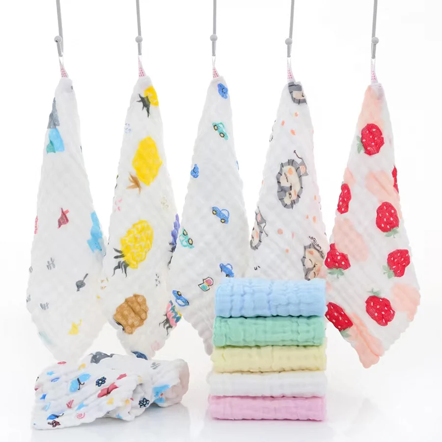 1/5pcs Baby Towels Random Color Muslin 6 layers Cotton Soft Kids Face Handkerchief Bathing Feeding Washcloth Wipe Burp Cloth