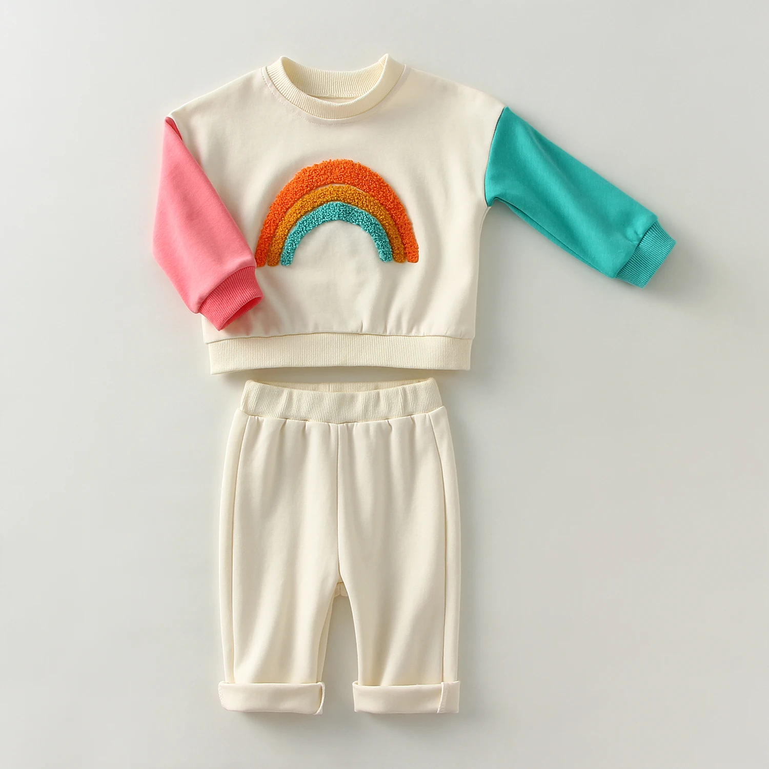 Description Picture 2 of item0-3Y Baby Girl Clothes Set Newborn Infant Autumn Spring Outfits Rainbow Toddler Kids Tops Pants Casual Baby Clothing