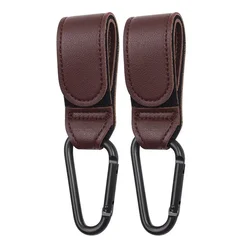 Premium PU Leather Stroller Organizer with 360° Rotatable Hook - Elegant Baby Bag Accessory (Coffee 2pcs)