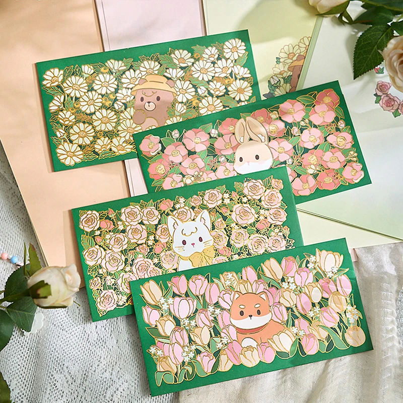 Kraft Paper Envelopes Mini Envelopes 22pcs/Set Lovely Garden Envelopes Kawaii Letter Pads Cute Bookmarks Korean Stationery Wedding Party Postcards Cover Stickers
