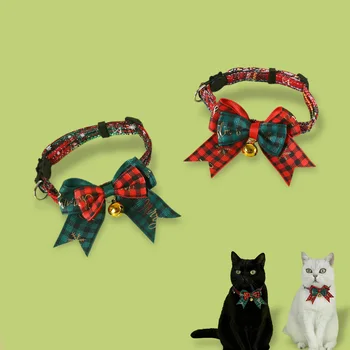 Christmas Cat Bell Collar for Pet Dress-Up Adjustable Soft Safe Breakaway Collar Pet Holiday Party Costume Gift for Cats and Dog