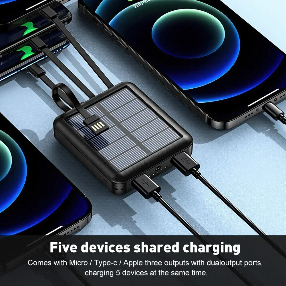 New Portable Solar Power Bank with Cables 50000mAh External Battery Charger Cases Fast Charging for iPhone Series Samsung Xiaomi 3