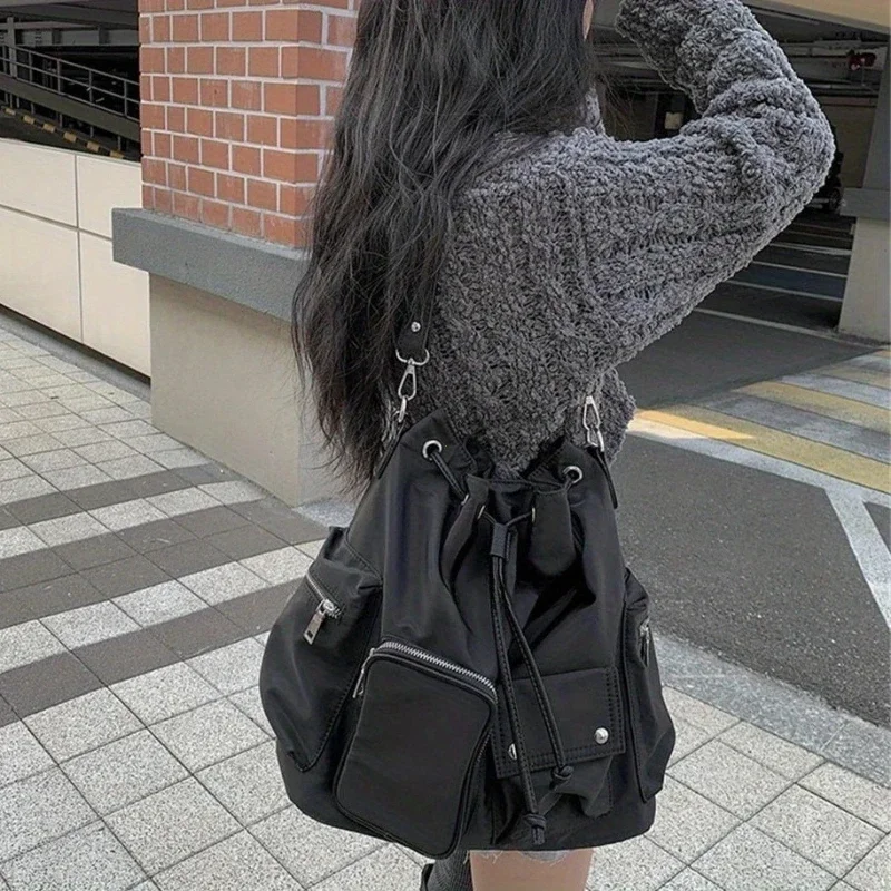 Sweet Cool Nylon Backpack Women's Lightweight Shoulder Crossbody Bag Dual Strap Casual Sle Fashionable Trendy Design Backpacks