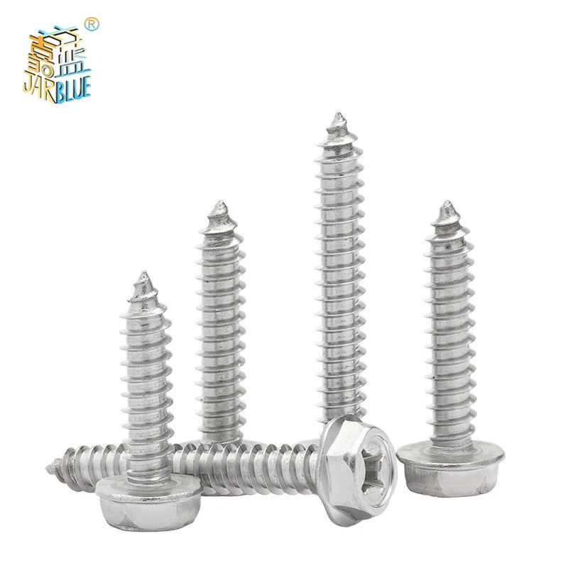 

10pcs/lot M3 M4 M5 M6 Phillips Driving Hexagon Head Flange Self Tapping Screws With Washer 304 Stainless Steel Cross