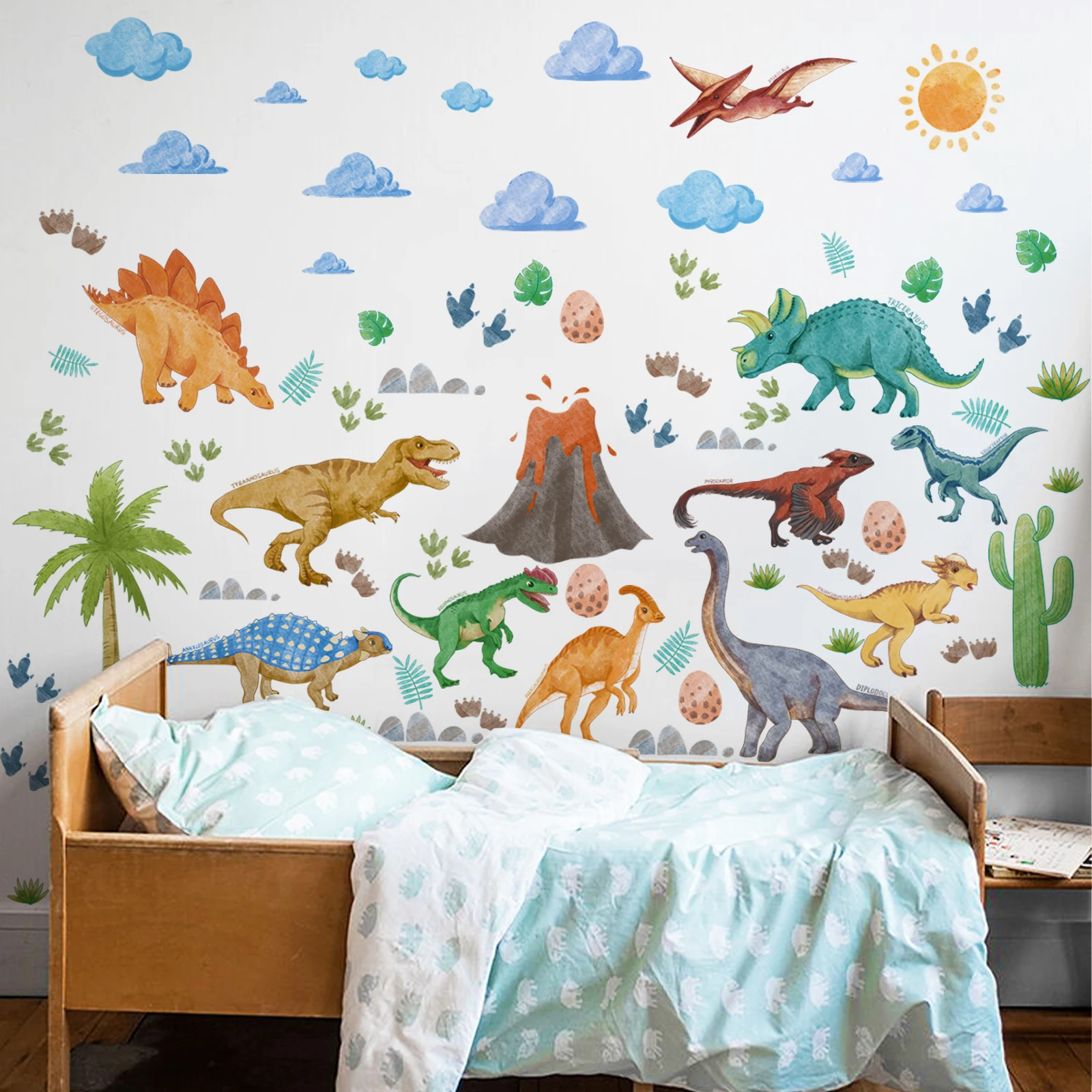 Dinosaur Wall Decals Dino Alphabet Wall Stickers Decor for Boy Girl Kids Nursery Baby Bedroom Living Room Classroom