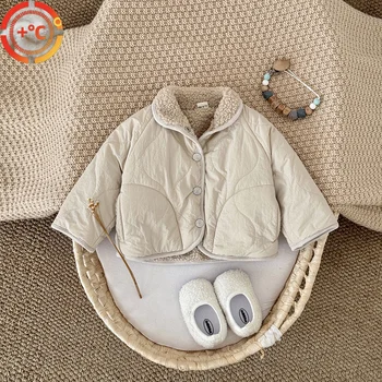Baby Boys Girls Jackets For Kids Solid Cashmere Lined Cotton Coat Winter Warm High Necked Children Outerwear