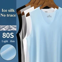 Ice Silk T-shirt Vest Men's Sports Fitness Sleeveless Undershirts Underwears Traceless Summer Slim Fit Breathable Singlet M-5XL