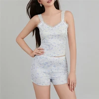 Women's Sleepwear Sexy Lace Trim Pajama Sets Nightwear Sleeveless Tops+Shorts 2Pcs Sets Pyjama Sets for Women Pijama Night Suit - Image 2
