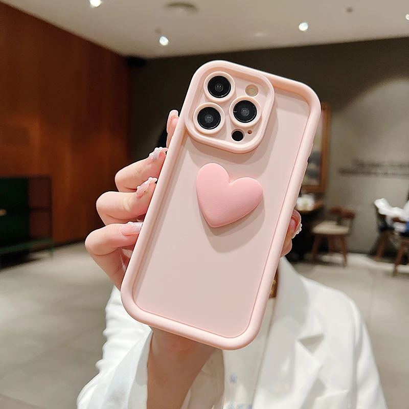 Charming 3D Heart Silicone Shockproof Candy Phone Case in Soft Pastel Colors