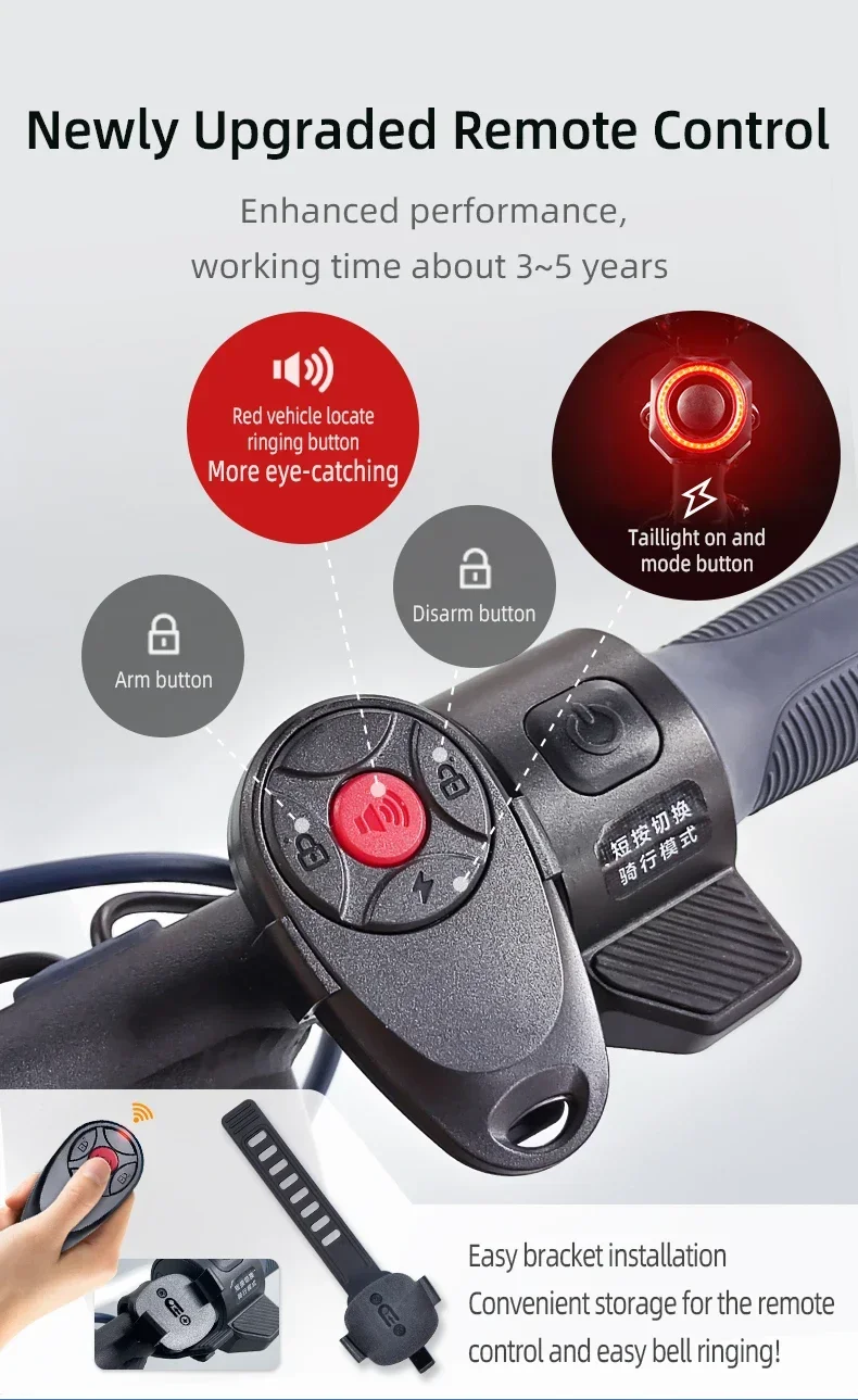 SF33R Anti-theft Alarm+Smart Brake Sensor Taillight+Remote Control Bell Button Quickly Locate Vehicles 110db High Decibel Buzzer