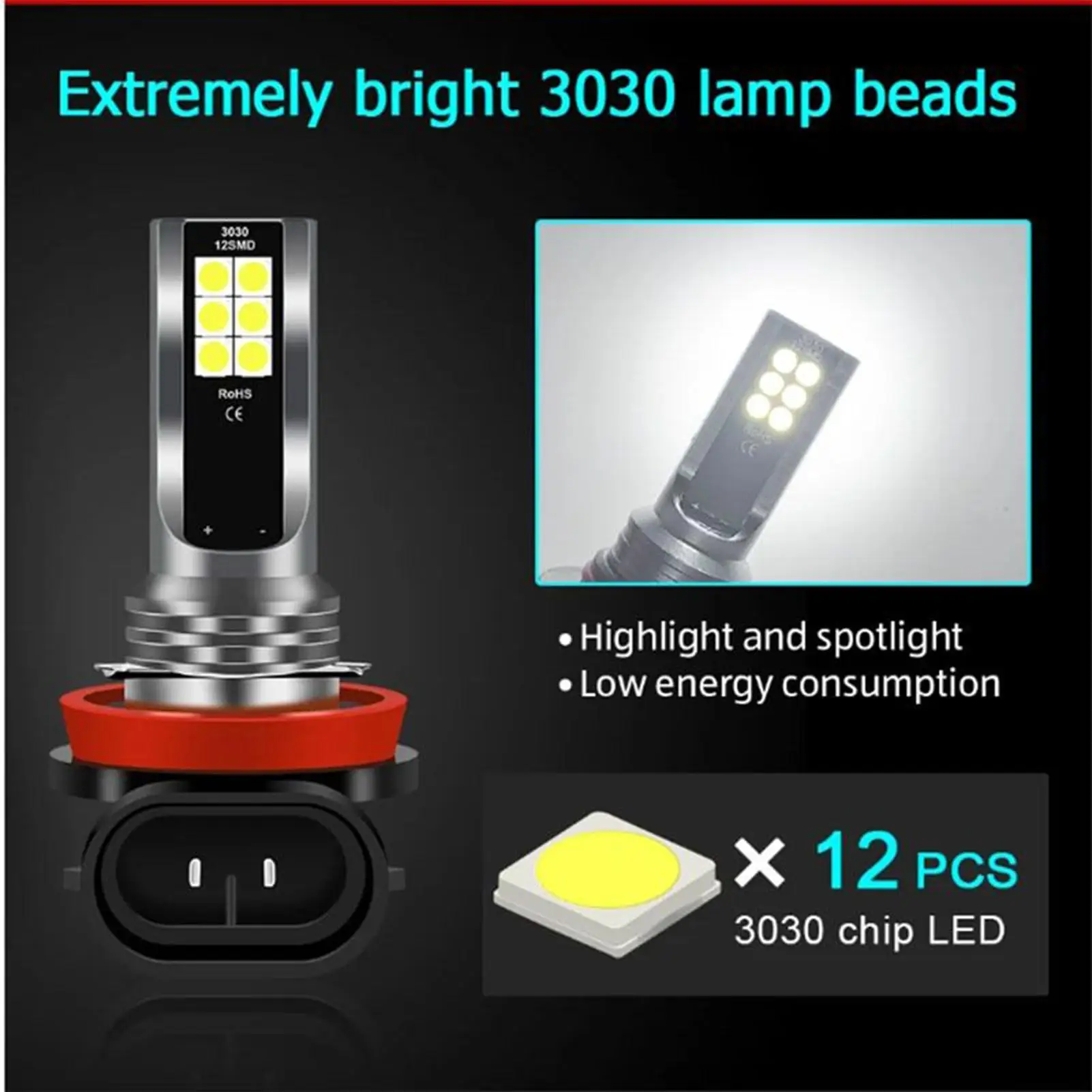 LED 안개등 전구 고휘도 트럭 안개등 교체 전구 자동차 용품 플러그 앤 플레이 운전 램프 (RV 트럭 픽업용)