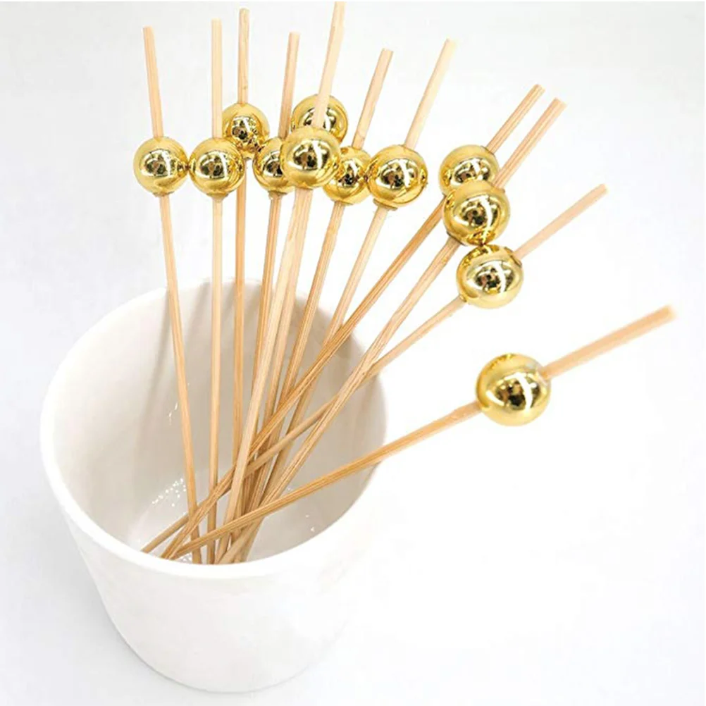 

cm Cocktail Picks Creative Handmade Round Beads Appetizer Picks Fruit Toothpicks Party Supplies (Golden)