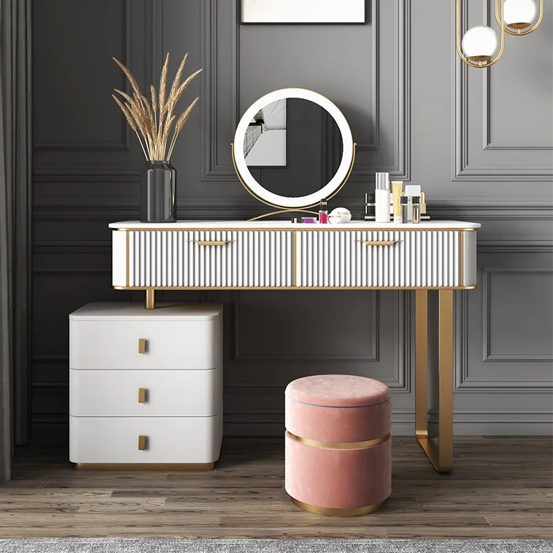 

Luxury dressing table storage cabinet integrated small bedroom modern simple high-grade painted slate with lamp makeup table