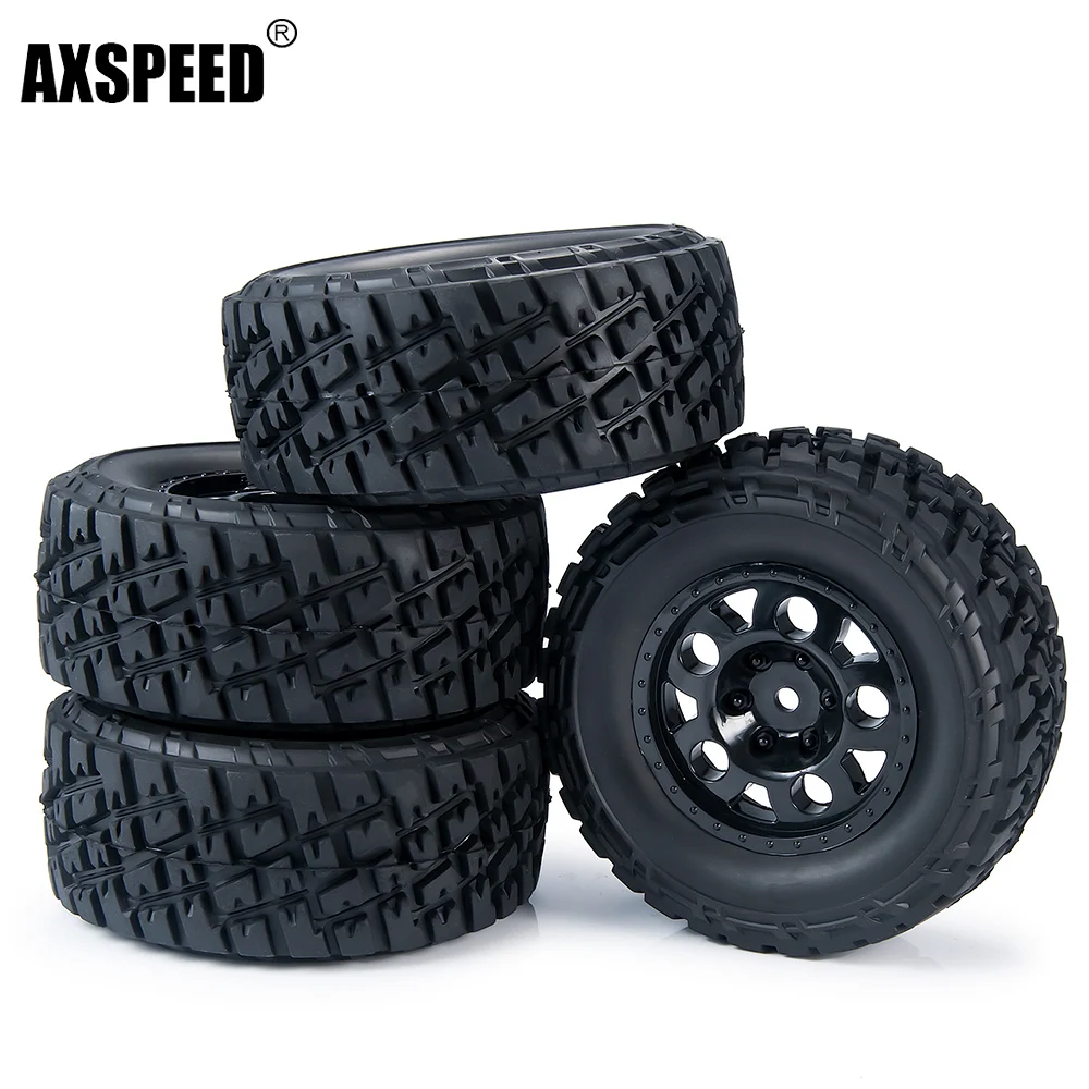 

AXSPEED 4 Pcs Wheel Rim Hub And Rubber Tire Set for 1/10 RC Crawler Car Slash 4X4 Short-Course Truck Upgrade Parts