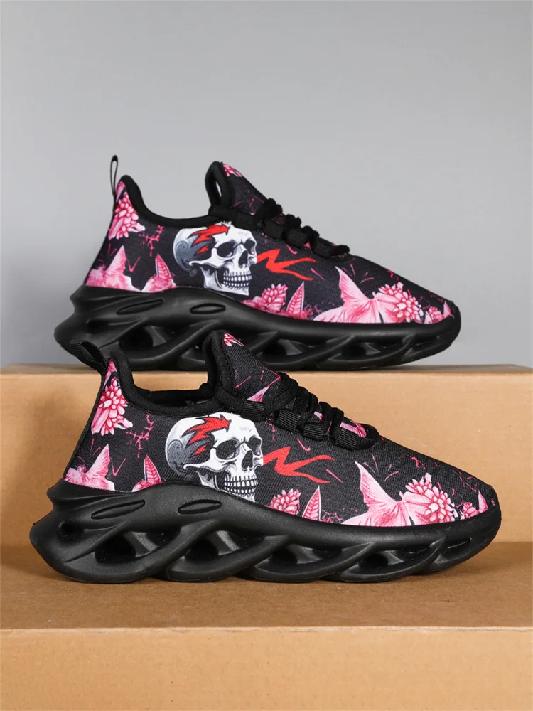 Women's Breathable Mesh Running Sneakers With Skull Pattern_voghion.com