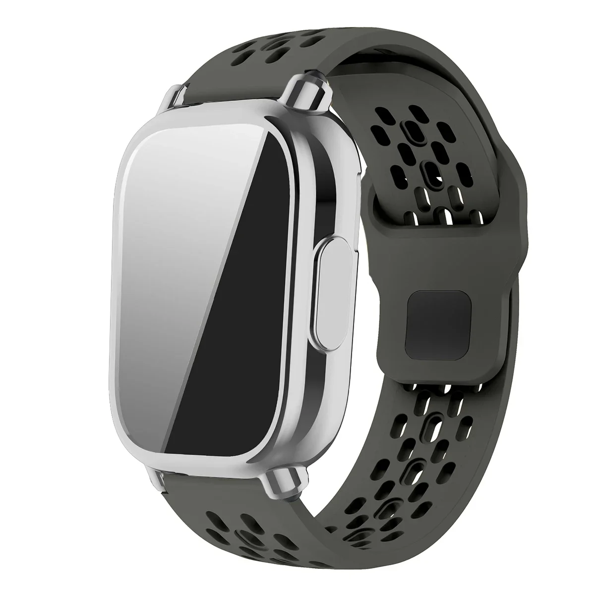 Silicone Strap and TPU Soft Shell Case with Full Cover Screen Protector for Smartwatch - Breathable Sport Band Design