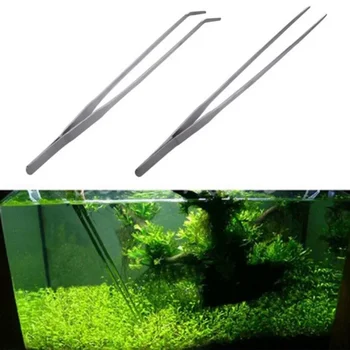 Stainless Steel Aquarium Tweezers Pliers Fish Tank Water Grass  Clip Quatic Plants Straight Elbow Clips Aquarium Cleaning Tools