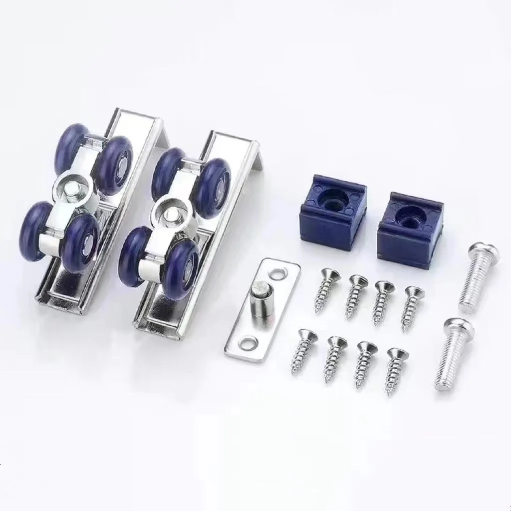 Description Picture 2 of item2pcs/set Sliding Door Roller Hardware Slide Doors Pulley 4 Wheels Home Room Wood Door Hanging Wheels Rail Track Pulley
