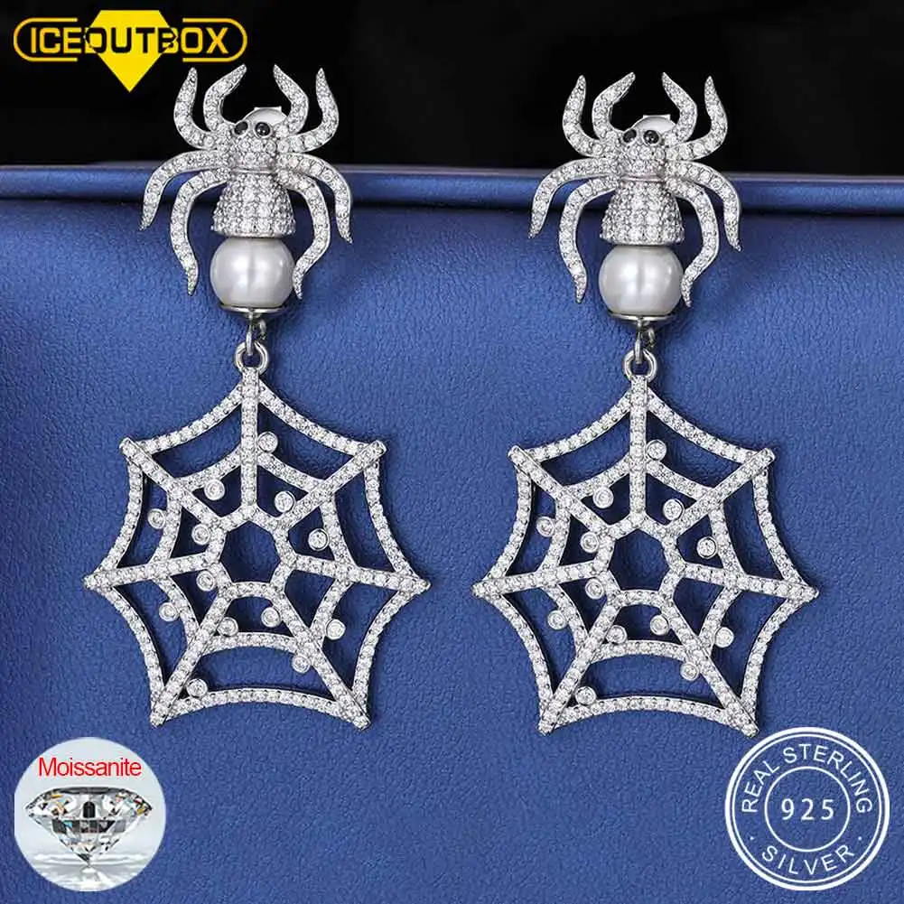 성격 디자인 Moissanite 스파이더 드롭 귀걸이 여성을위한 펑크 고딕  여성 독특한 귀 힙합 쥬얼리