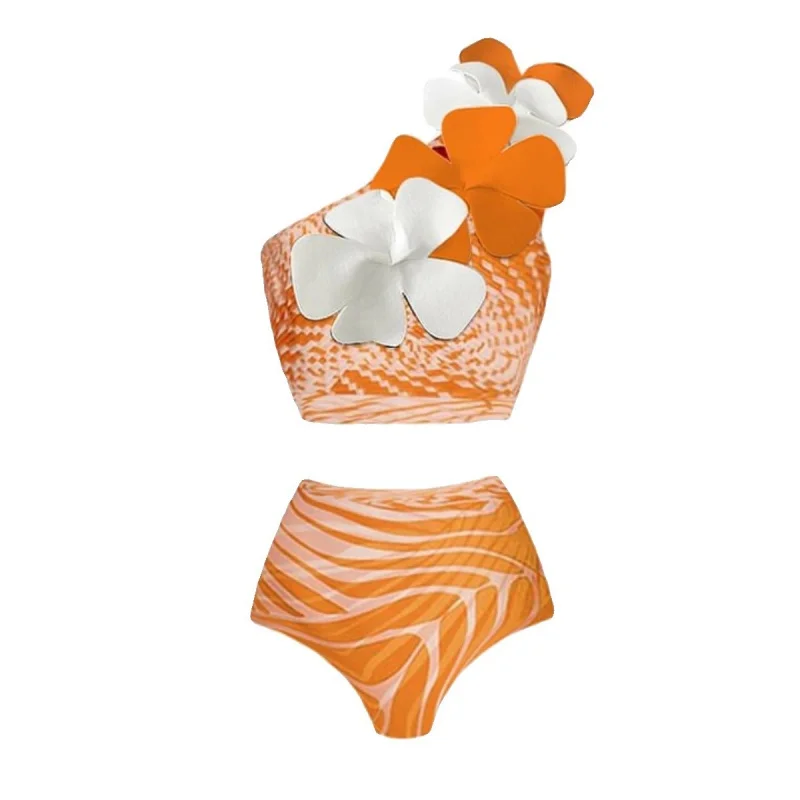 2024New Retro Split Swimsuit Sexy One-Shoulder Swimsuit Chiffon Beach Skirt Suit for Vacation