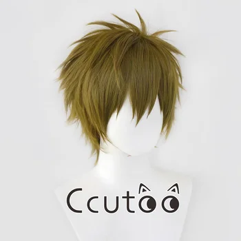 Tachibana Makoto Parrucche cosplay per capelli sintetici a strati corti e soffici misti verde marrone Fibra ad alta temperatura