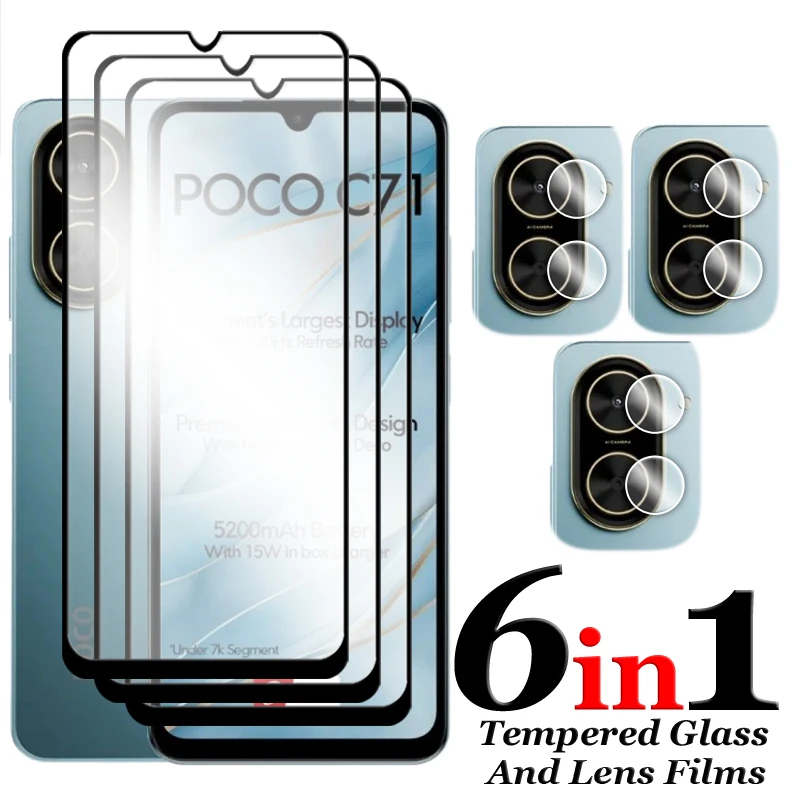6-in-1 Tempered Glass Screen Protector and Lens Film Set - 2.5D Full Coverage