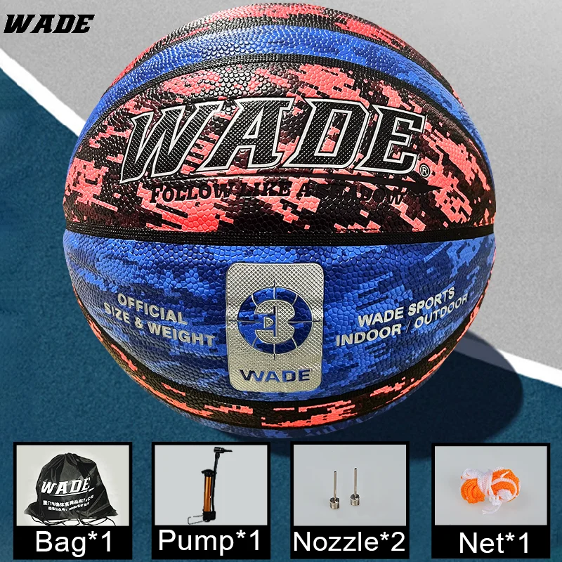 WADE Indoor/Outdoor 7# Basketball for Man Adult School Basketball PU Moisture Absorbing Leather Original Ball With Pump - Image 3