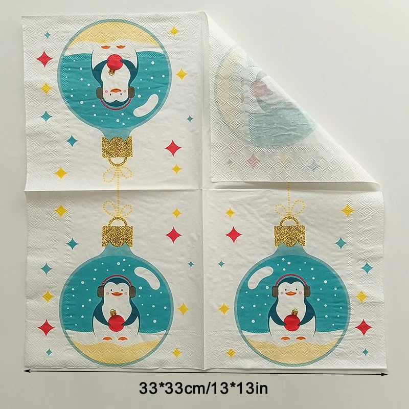 20pcs/Pac 33cm 2-Ply Penguin Light Bulb Christmas Elements Printed Napkins Christmas Party Disposable Paper Placemats