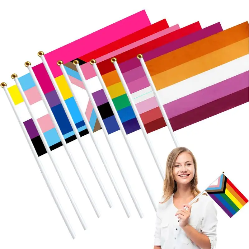 

Флаги Pride Stick, 9 шт., флаги ручной размахивания для сообществ ЛГБТ/кв, блестящие товары для парадов, фестивалей, школ, церквей