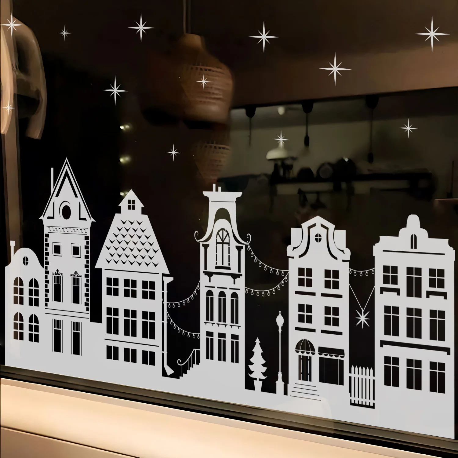 38x60cm Christmas Window Stickers Creative White Castle Street View Pattern Electrostatic Sticker Christmas Glass Static Decal window stickers christmas stickers