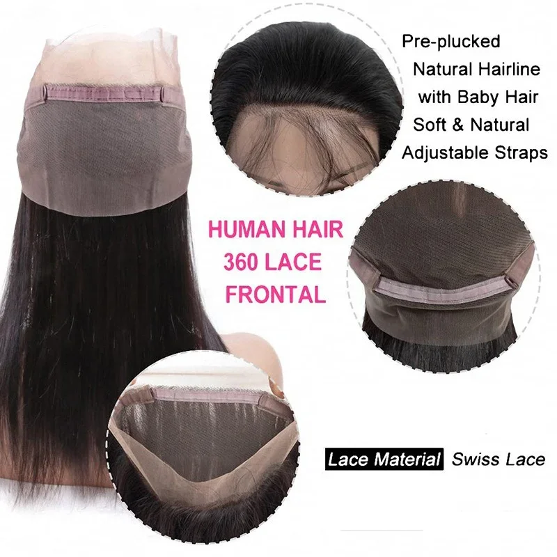 360 Lace Frontal Brazilian Straight Hair 100% Remy Human Hair Lace Frontal For Woman Transparent Swiss Soft and Silky