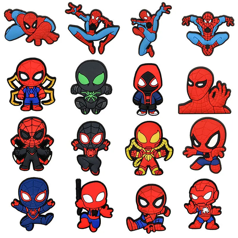 16 Stili Super Hero Spiderman Ciondoli Per Scarpe Per Crocs Charms Bambini Scarpe Da Acqua Accessori Per Croc Decor Mens Garden Shoe Decor