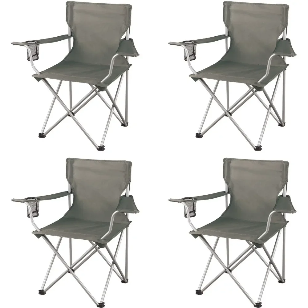 Folding beach chair,Camp Chairs, with Mesh Cup Holder,Set of 4, 32.10 x 19.10 x 32.10 Inches