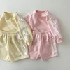 2025 Autumn Korean Baby Clothing Set New Girl's Tracksuit Suit Kids Long Sleeve T-shirts + Short Fashion 2Pcs Lace Bow Clothes